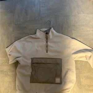 Cream Quarter-Zip Pullover with Tan Pocket